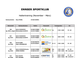 Trainingszeiten Halle-SK Enns